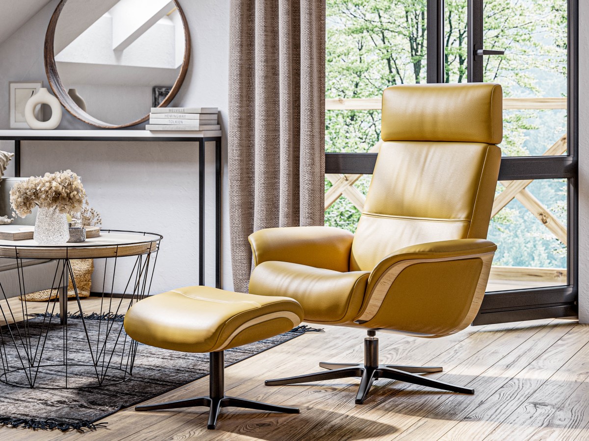 Fauteuil pivotant et pouf